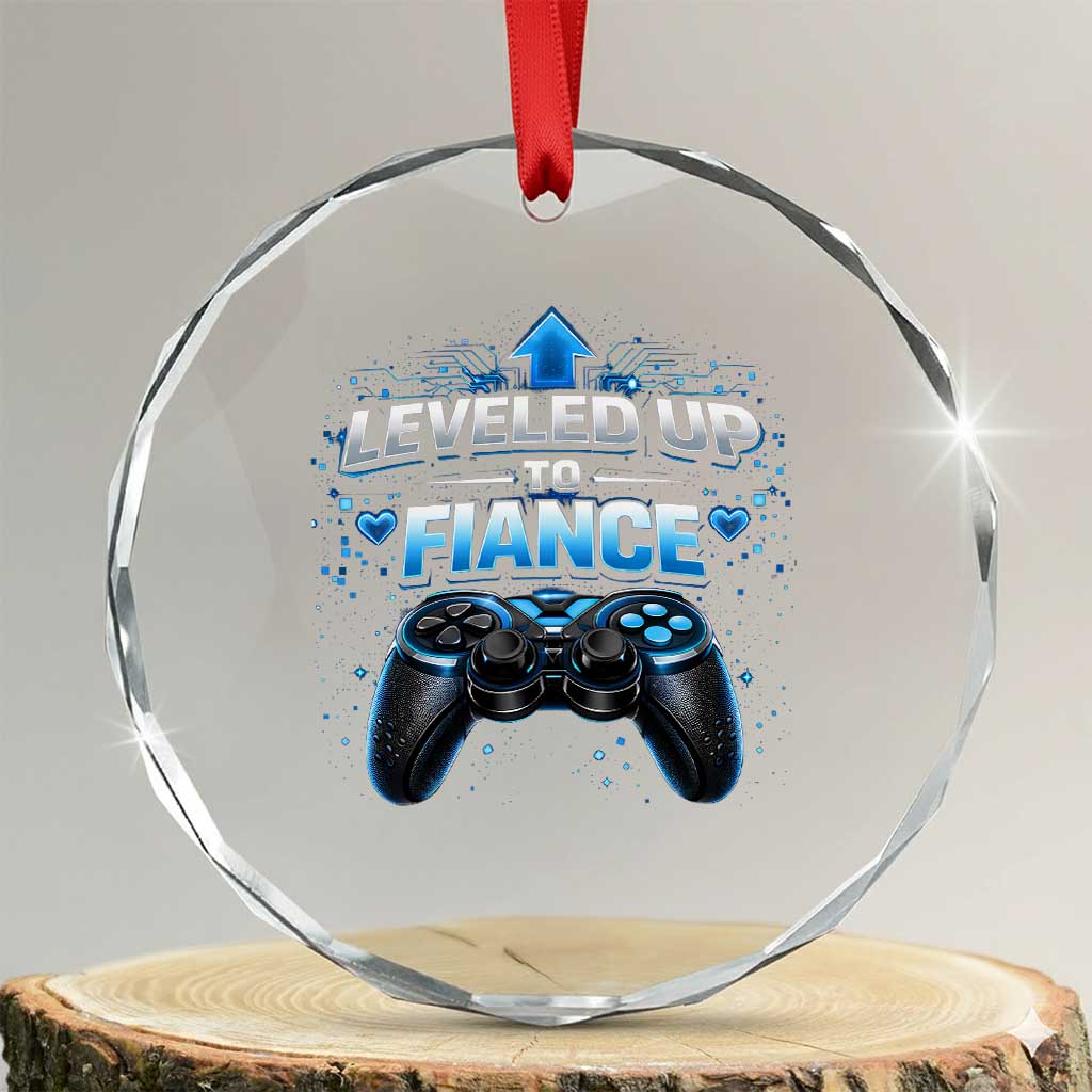 Leveled Up To Fiance Crystal Glass Ornament Newly Engaged Gifts For Him Gamer