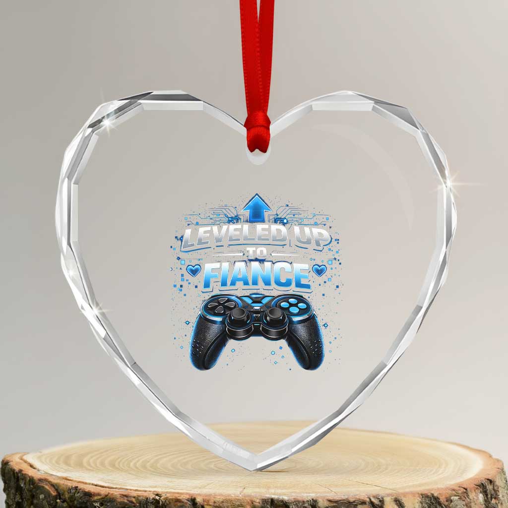 Leveled Up To Fiance Heart Crystal Glass Ornament Newly Engaged Gifts For Him Gamer