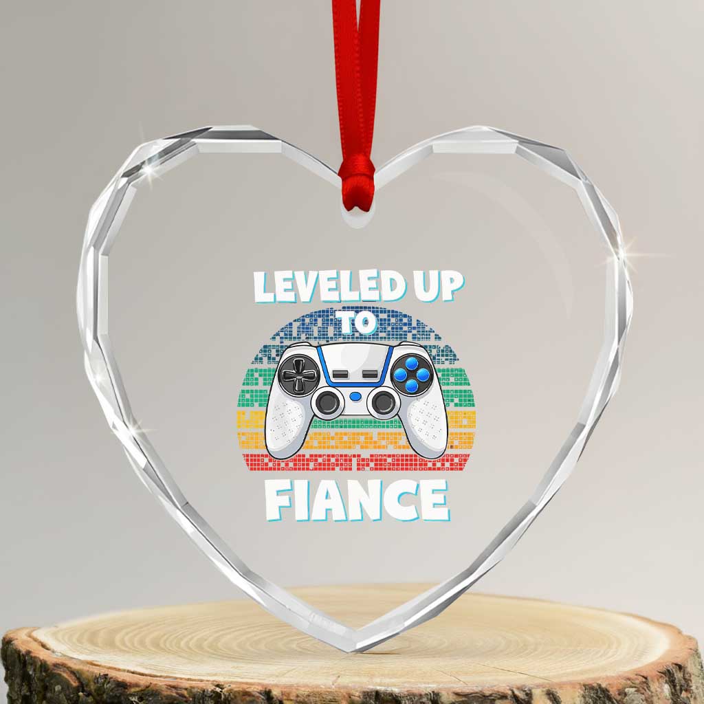 Leveled Up To Fiance Heart Crystal Glass Ornament Retro Newly Engaged Gifts For Him