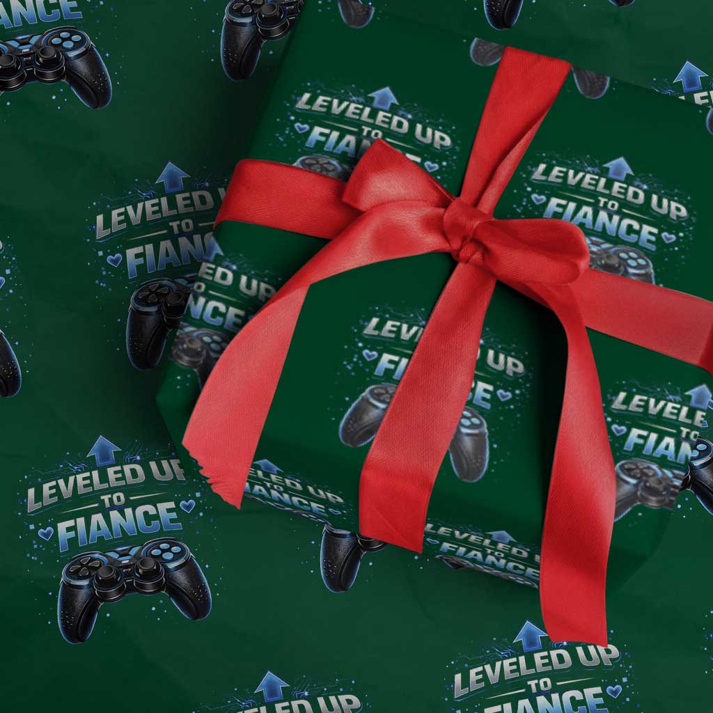 Leveled Up To Fiance Wrapping Paper Roll Newly Engaged Gifts For Him Gamer