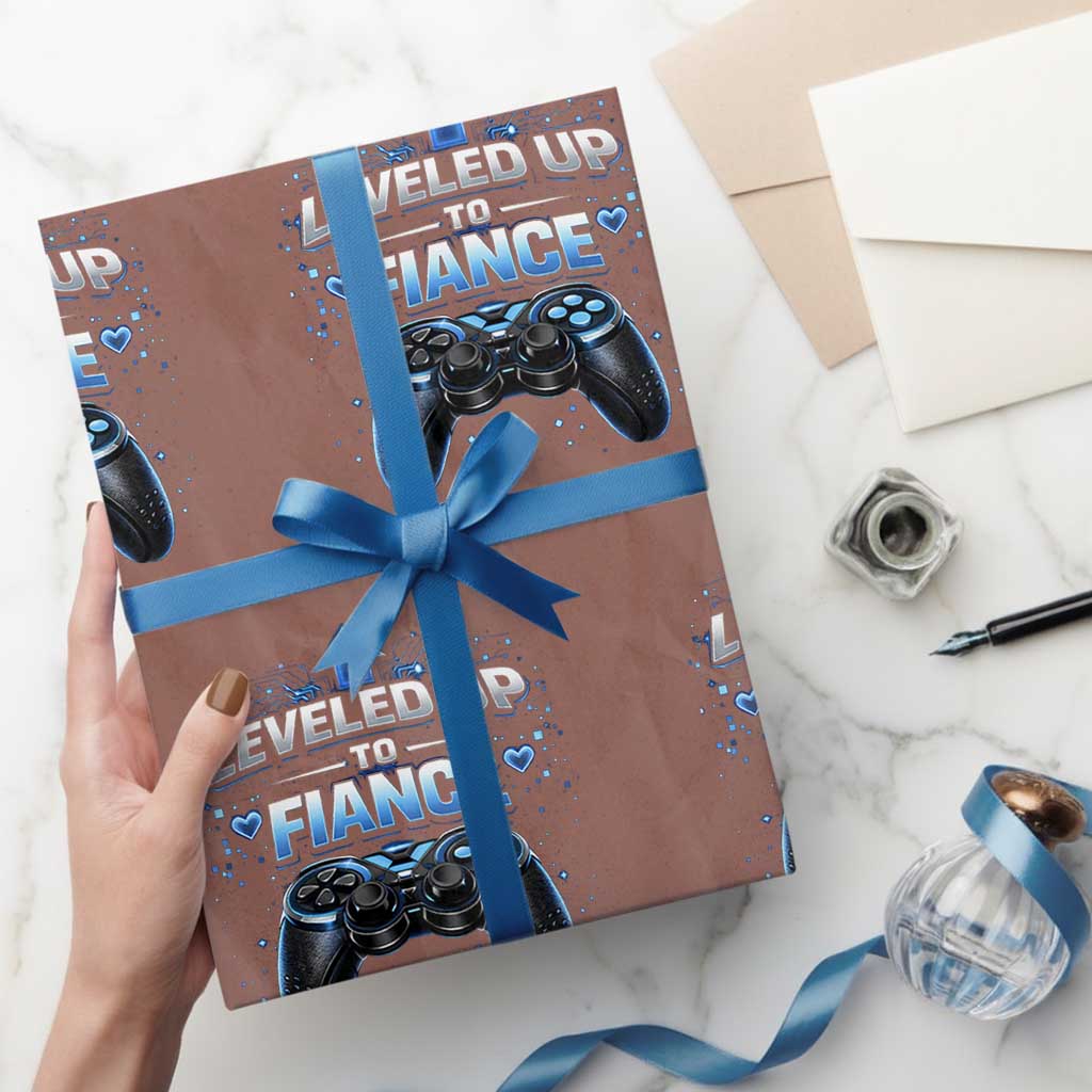 Leveled Up To Fiance Wrapping Paper Roll Newly Engaged Gifts For Him Gamer