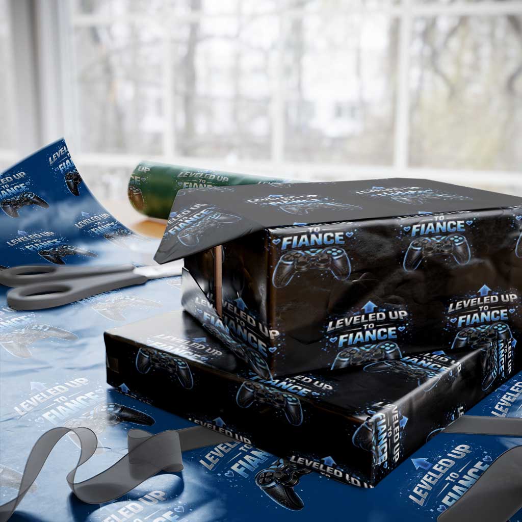 Leveled Up To Fiance Wrapping Paper Roll Newly Engaged Gifts For Him Gamer