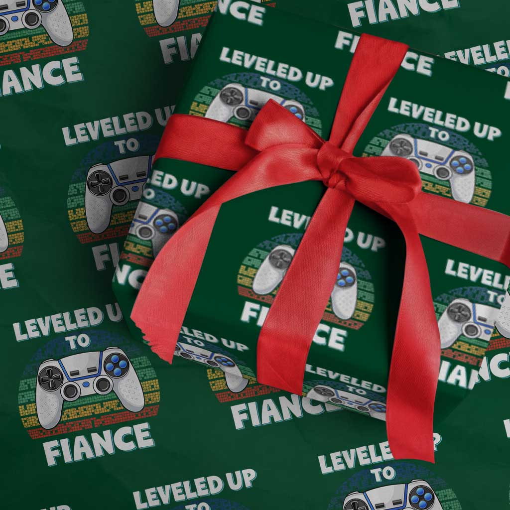 Leveled Up To Fiance Wrapping Paper Roll Retro Newly Engaged Gifts For Him