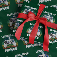Leveled Up To Fiance Wrapping Paper Roll Retro Newly Engaged Gifts For Him