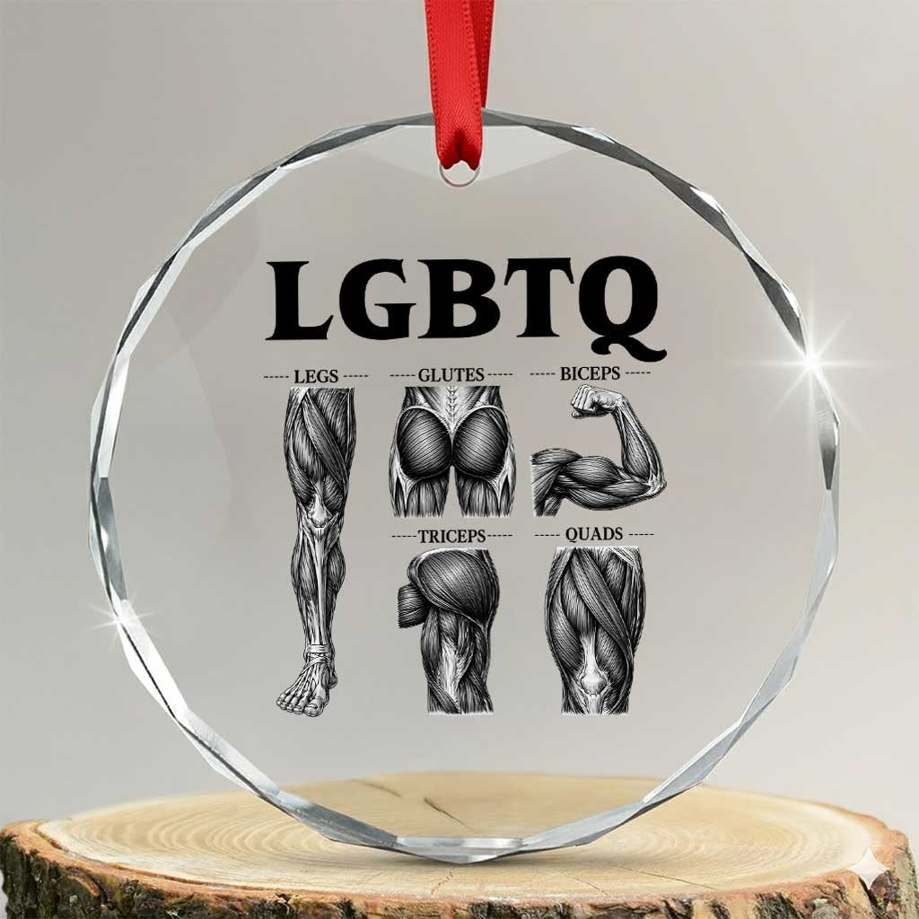 LGBTQ Acronym Funny Fitness Gym Muscle Graphic Crystal Glass Ornament Legs Glutes Biceps Triceps Quads