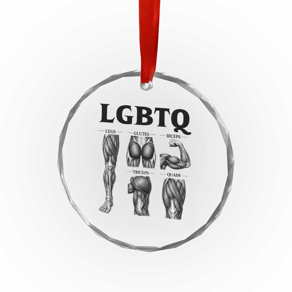 LGBTQ Acronym Funny Fitness Gym Muscle Graphic Crystal Glass Ornament Legs Glutes Biceps Triceps Quads