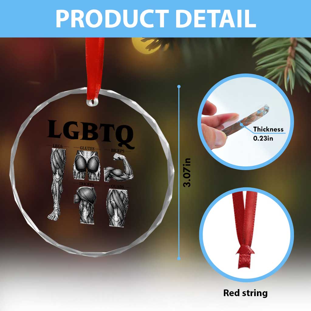 LGBTQ Acronym Funny Fitness Gym Muscle Graphic Crystal Glass Ornament Legs Glutes Biceps Triceps Quads