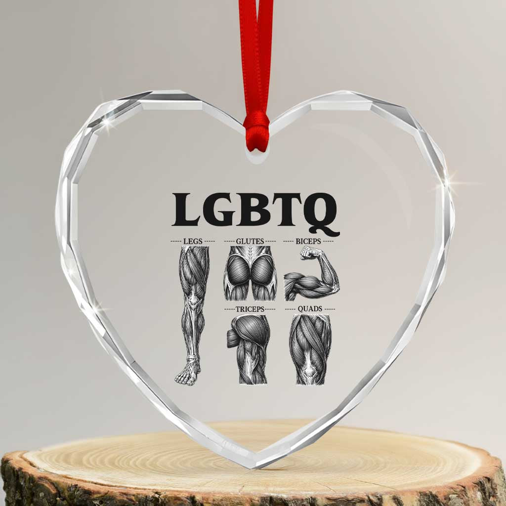 LGBTQ Acronym Funny Fitness Gym Muscle Graphic Heart Crystal Glass Ornament Legs Glutes Biceps Triceps Quads