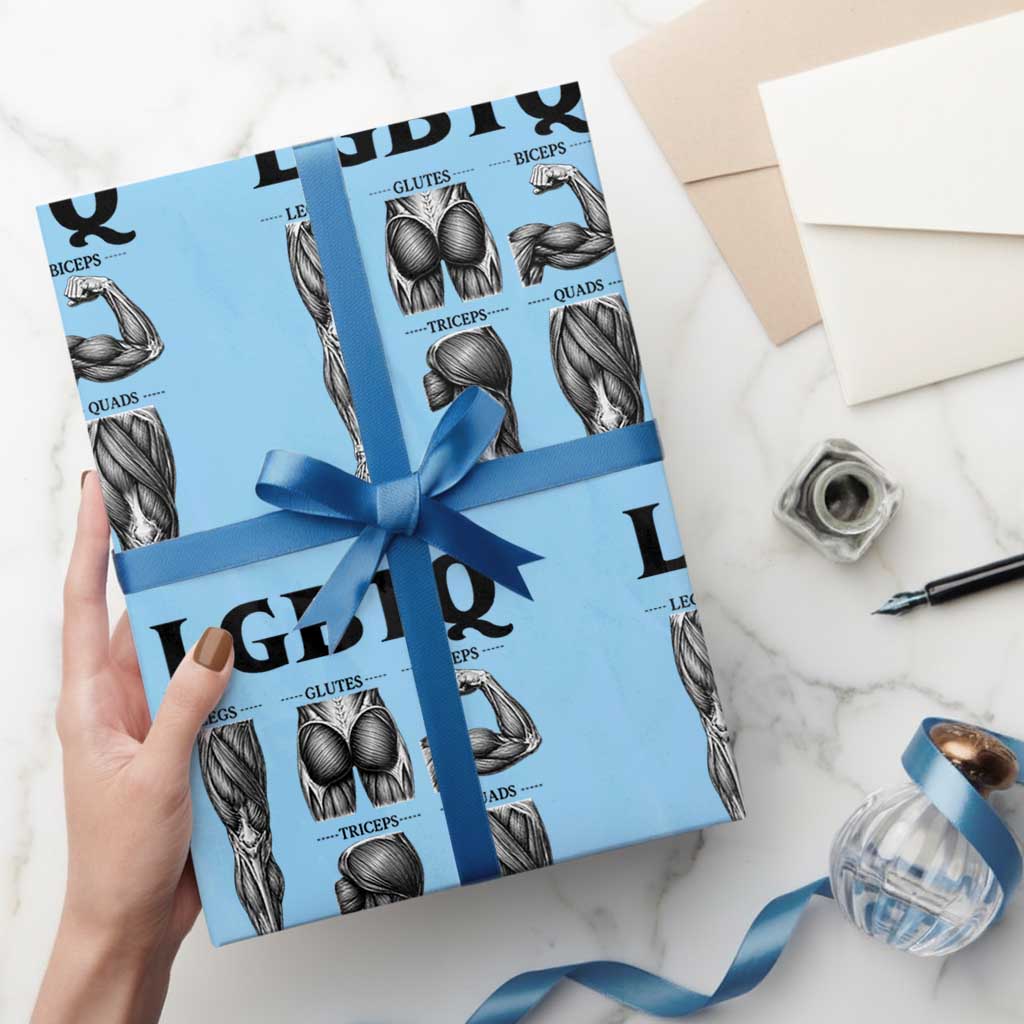 LGBTQ Acronym Funny Fitness Gym Muscle Graphic Wrapping Paper Roll Legs Glutes Biceps Triceps Quads