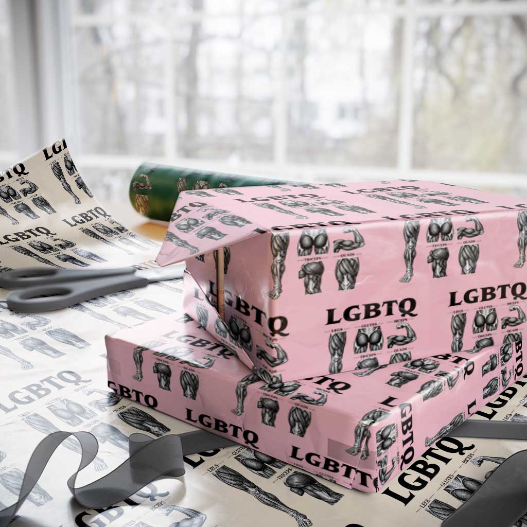 LGBTQ Acronym Funny Fitness Gym Muscle Graphic Wrapping Paper Roll Legs Glutes Biceps Triceps Quads