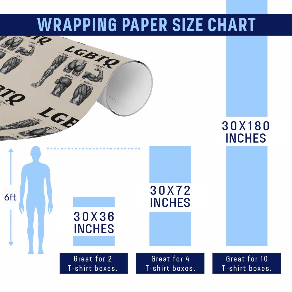 LGBTQ Acronym Funny Fitness Gym Muscle Graphic Wrapping Paper Roll Legs Glutes Biceps Triceps Quads
