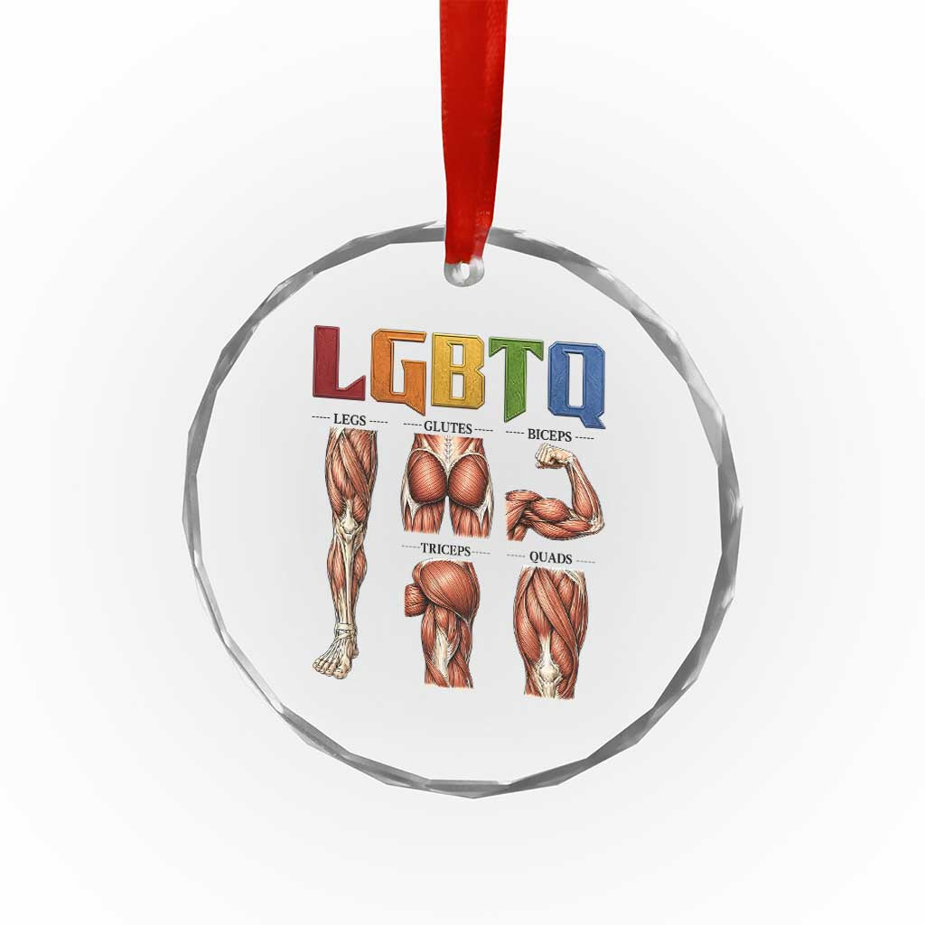 LGBTQ Acronym Funny Fitness Gym Rainbow Muscle Graphic Crystal Glass Ornament Legs Glutes Biceps Triceps Quads