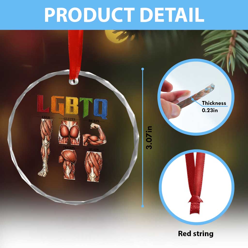 LGBTQ Acronym Funny Fitness Gym Rainbow Muscle Graphic Crystal Glass Ornament Legs Glutes Biceps Triceps Quads