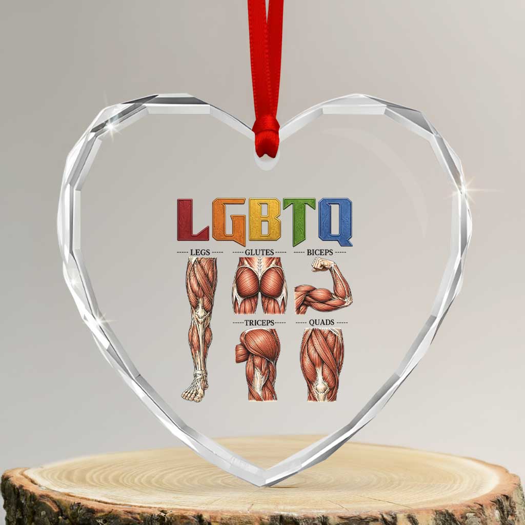 LGBTQ Acronym Funny Fitness Gym Rainbow Muscle Graphic Heart Crystal Glass Ornament Legs Glutes Biceps Triceps Quads