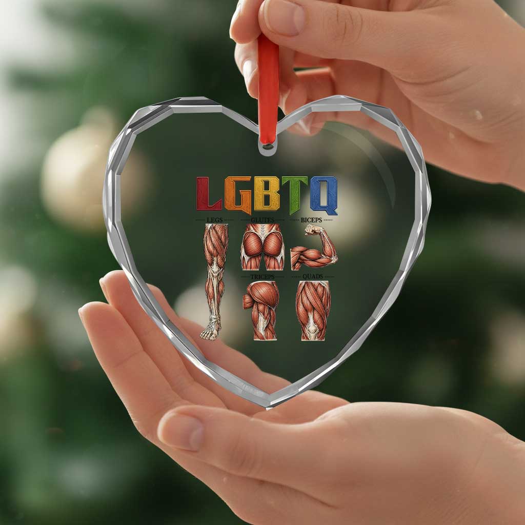 LGBTQ Acronym Funny Fitness Gym Rainbow Muscle Graphic Heart Crystal Glass Ornament Legs Glutes Biceps Triceps Quads