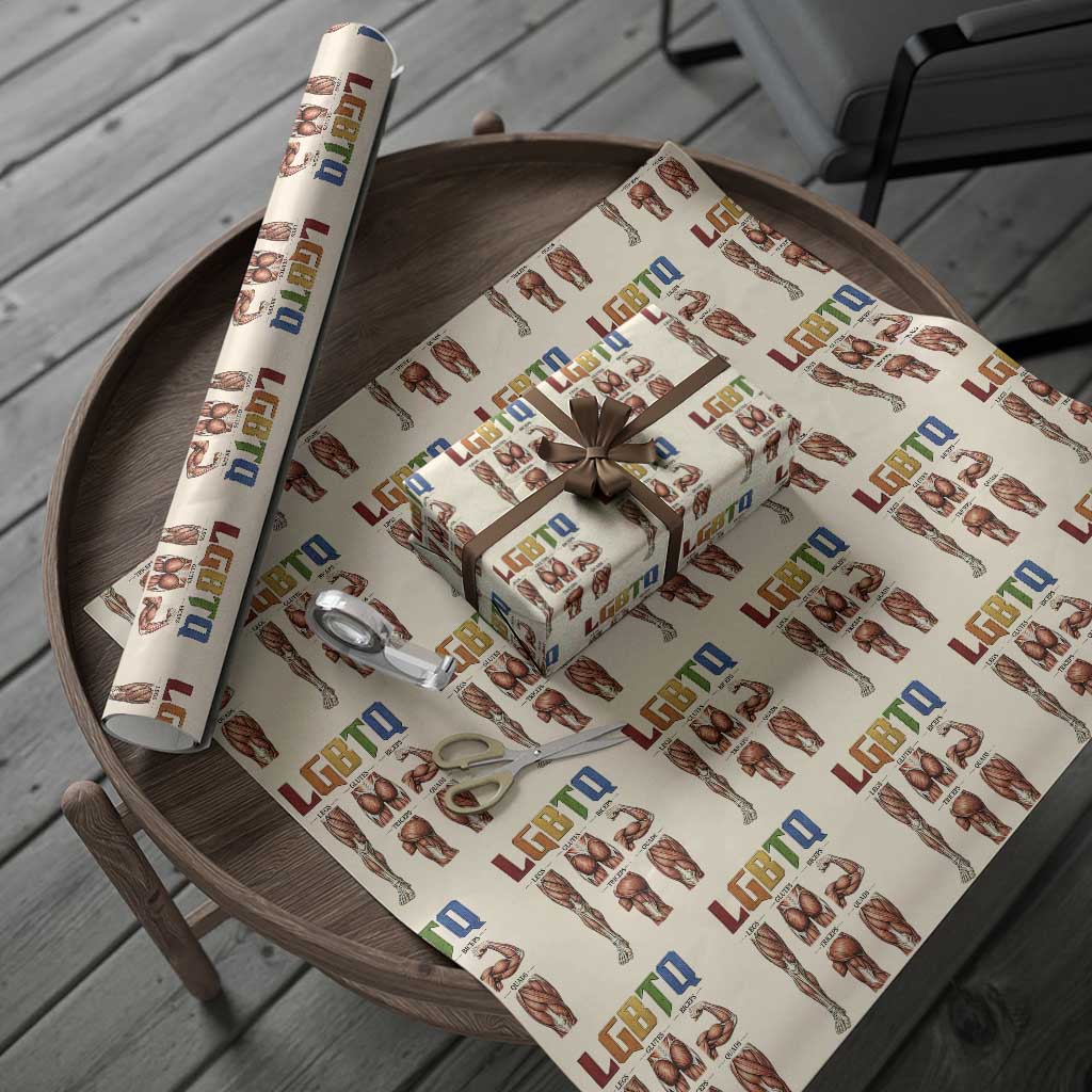 LGBTQ Acronym Funny Fitness Gym Rainbow Muscle Graphic Wrapping Paper Roll Legs Glutes Biceps Triceps Quads