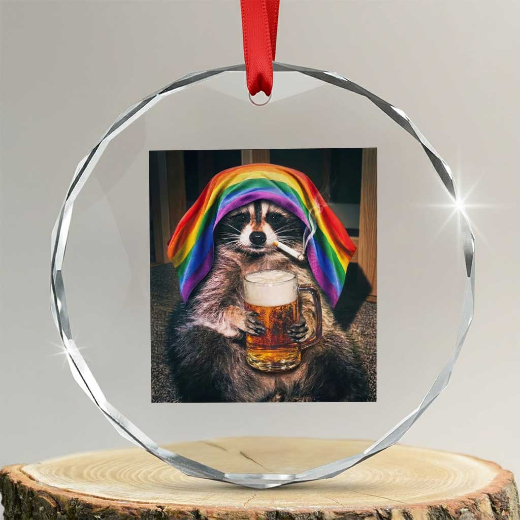 LGBTQ Pride Raccoon Rainbow Flag Crystal Glass Ornament Funny Drinking Beer