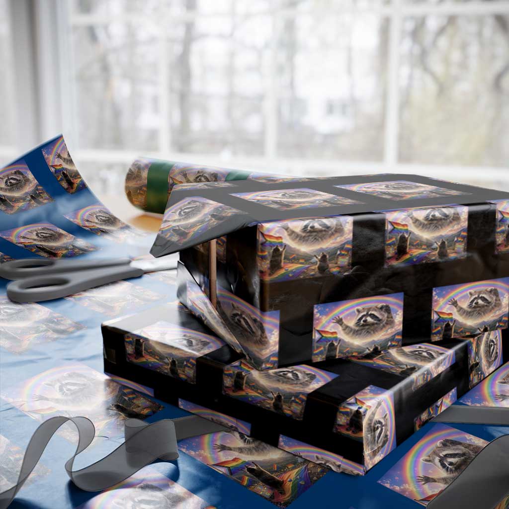 LGBTQ Pride Raccoon Rainbow Flag Wrapping Paper Roll Two Raccoons Howling to The Rainbow