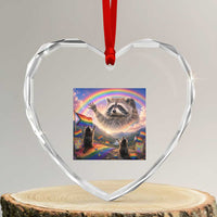 LGBTQ Pride Raccoon Rainbow Flag Heart Crystal Glass Ornament Two Raccoons Howling to The Rainbow