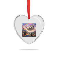 LGBTQ Pride Raccoon Rainbow Flag Heart Crystal Glass Ornament Two Raccoons Howling to The Rainbow