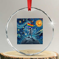 LGBTQ Rainbow Moon Astronaut Crystal Glass Ornament Starry Night Graphic
