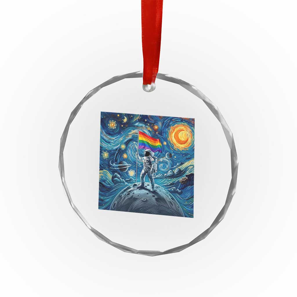 LGBTQ Rainbow Moon Astronaut Crystal Glass Ornament Starry Night Graphic