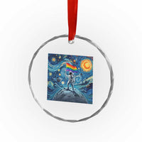 LGBTQ Rainbow Moon Astronaut Crystal Glass Ornament Starry Night Graphic
