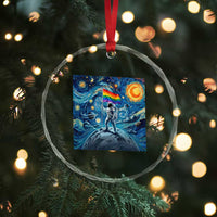 LGBTQ Rainbow Moon Astronaut Crystal Glass Ornament Starry Night Graphic