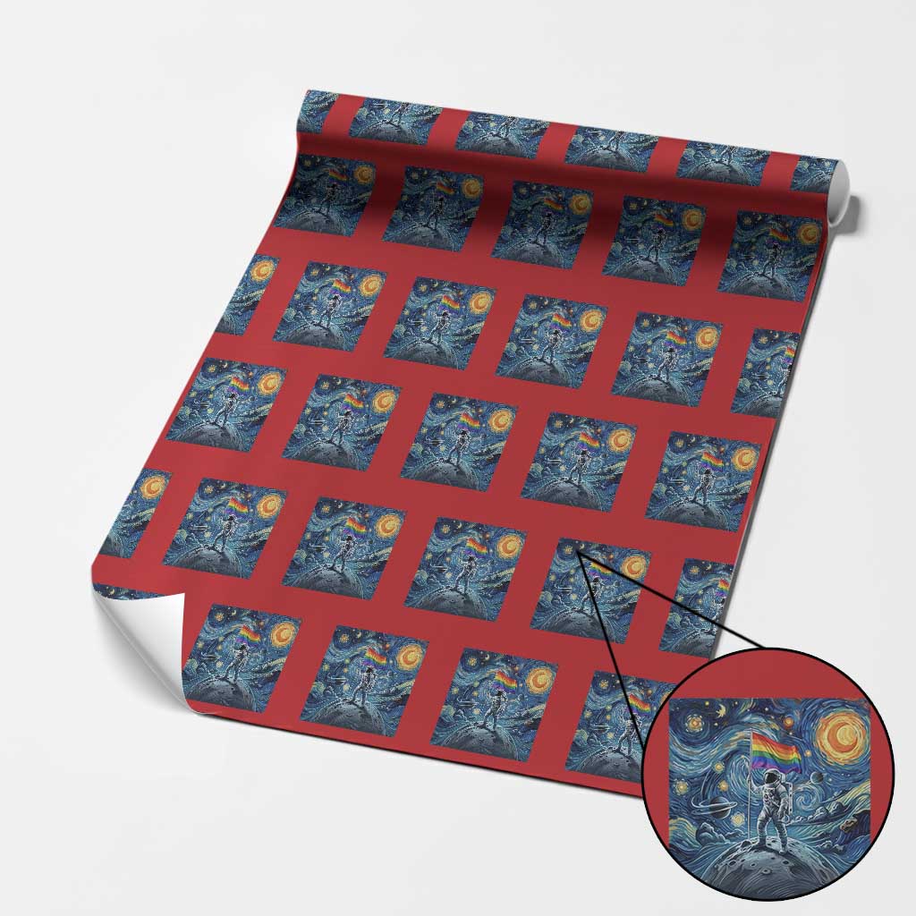 LGBTQ Rainbow Moon Astronaut Wrapping Paper Roll Starry Night Graphic