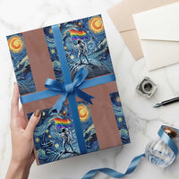 LGBTQ Rainbow Moon Astronaut Wrapping Paper Roll Starry Night Graphic