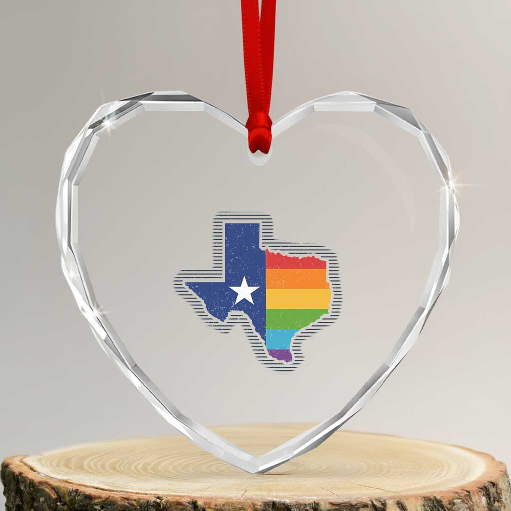 LGBTQ Texas State Flag Heart Crystal Glass Ornament - Wonder Print Shop