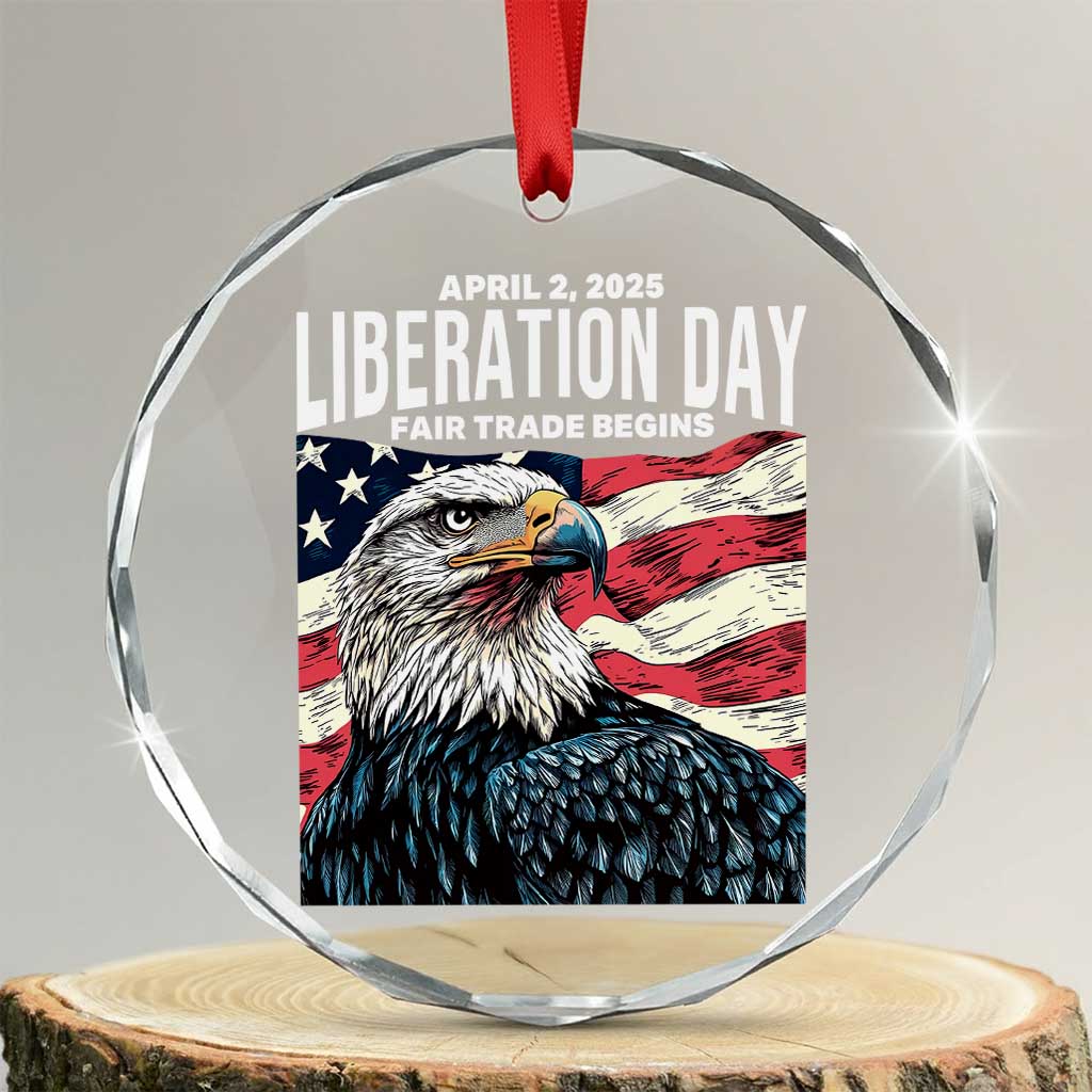 Liberation Day April 2 2025 Crystal Glass Ornament Fair Trade Patriotic American Eagle USA Flag - Wonder Print Shop