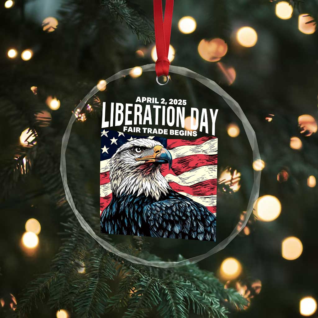 Liberation Day April 2 2025 Crystal Glass Ornament Fair Trade Patriotic American Eagle USA Flag - Wonder Print Shop
