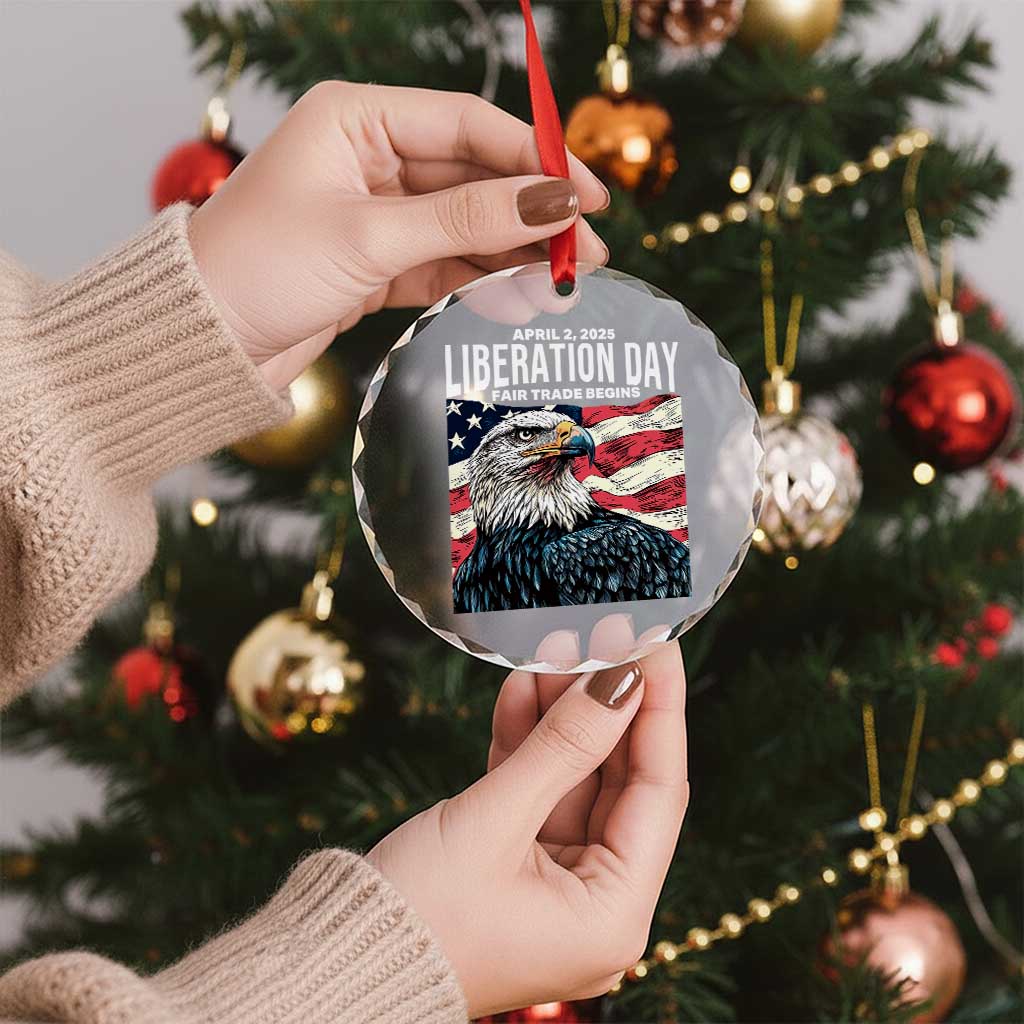 Liberation Day April 2 2025 Crystal Glass Ornament Fair Trade Patriotic American Eagle USA Flag - Wonder Print Shop
