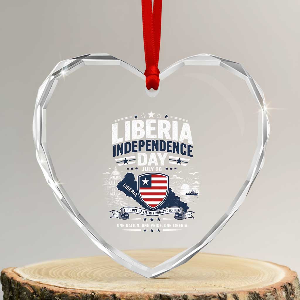 Liberia Independence Day July 26 Patriotic Pride Heart Crystal Glass Ornament