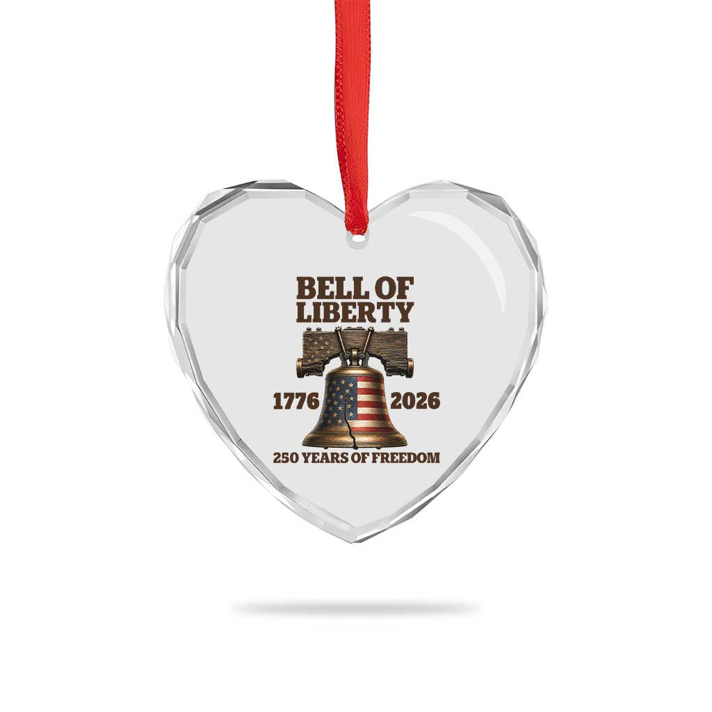 Liberty Bell 250th Anniversary Heart Crystal Glass Ornament American Pride Gift
