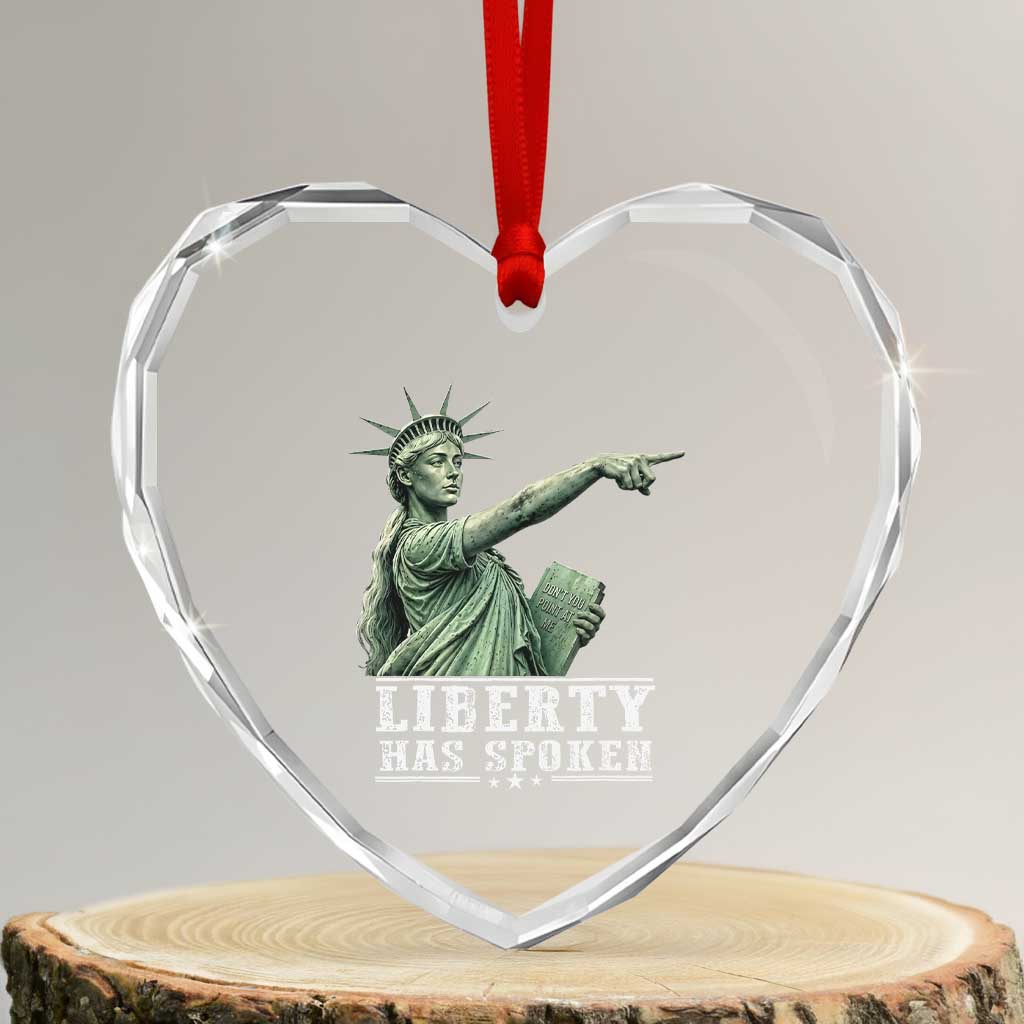 Liberty Has Spoken Pointing Statue Parody Heart Crystal Glass Ornament Funny Sarcastic Basketball Sports Viral Meme Americana