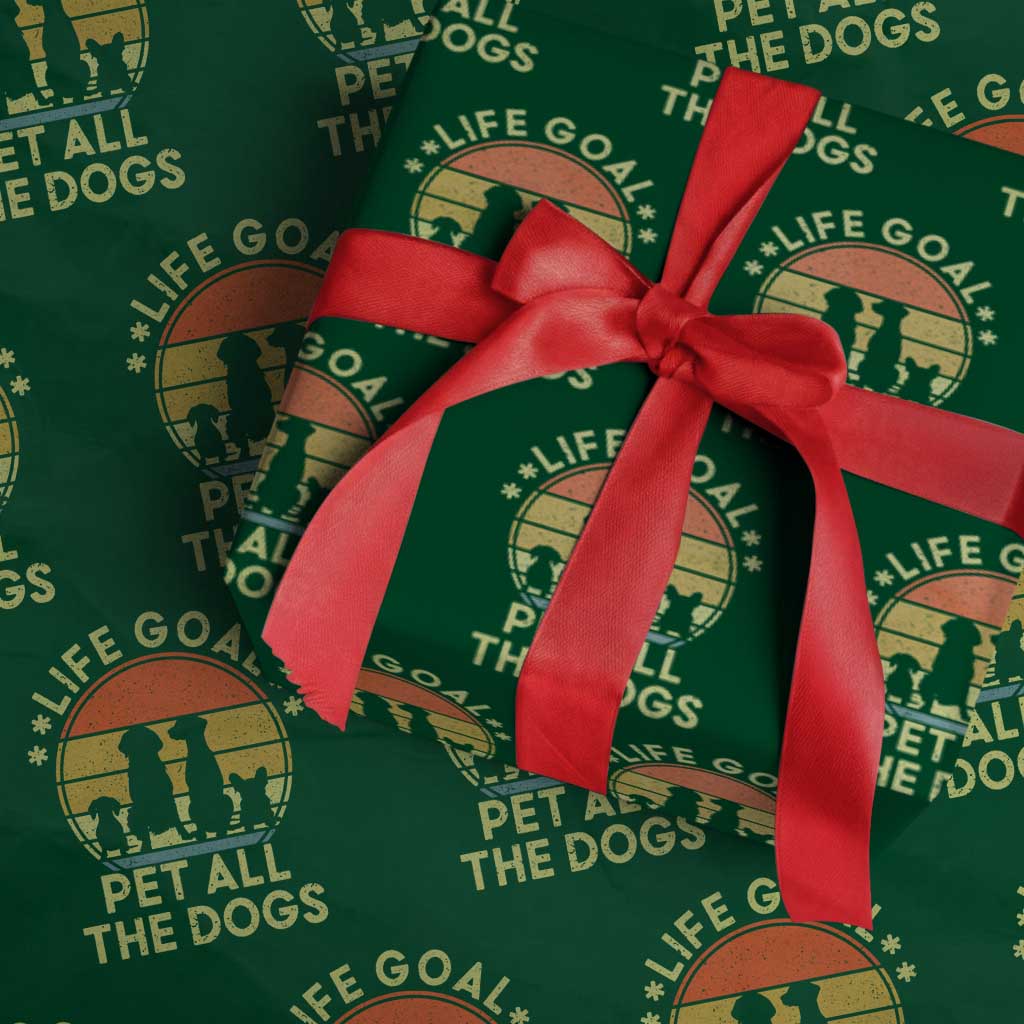 Life Goal Pet All The Dogs Wrapping Paper Roll Retro Funny Dog Lover Gift - Wonder Print Shop