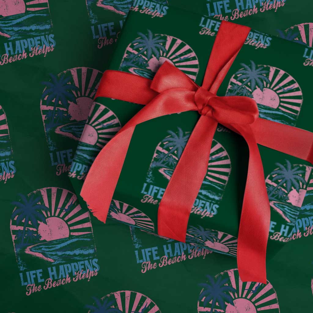 Life Happens The Beach Helps Wrapping Paper Roll Retro Coastal Ocean Therapy Cute Summer Vibes - Wonder Print Shop