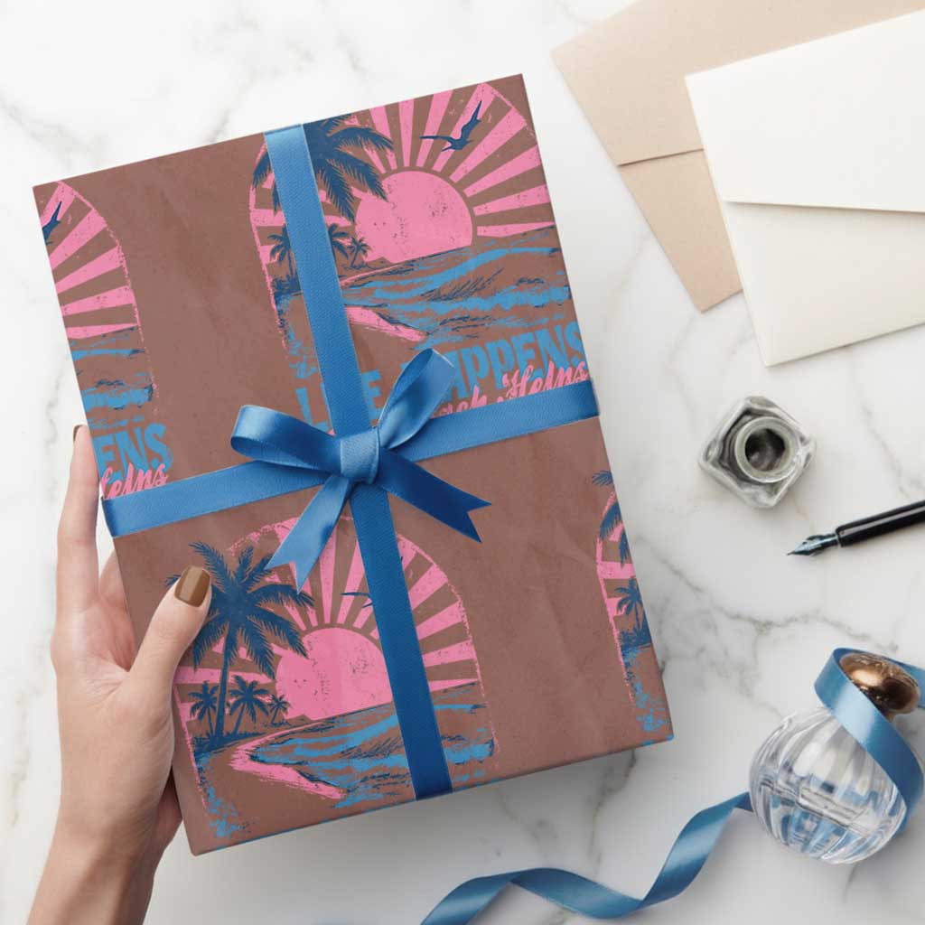 Life Happens The Beach Helps Wrapping Paper Roll Retro Coastal Ocean Therapy Cute Summer Vibes - Wonder Print Shop