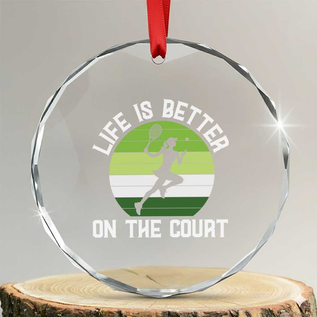 Life Is Better On The Court Crystal Glass Ornament Vintage Retro Tennis Girl Gift - Wonder Print Shop