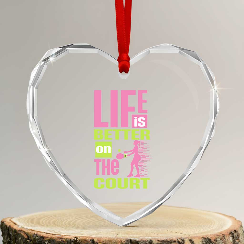 Life Is Better On The Court Heart Crystal Glass Ornament Gift For Tennis Fan - Wonder Print Shop