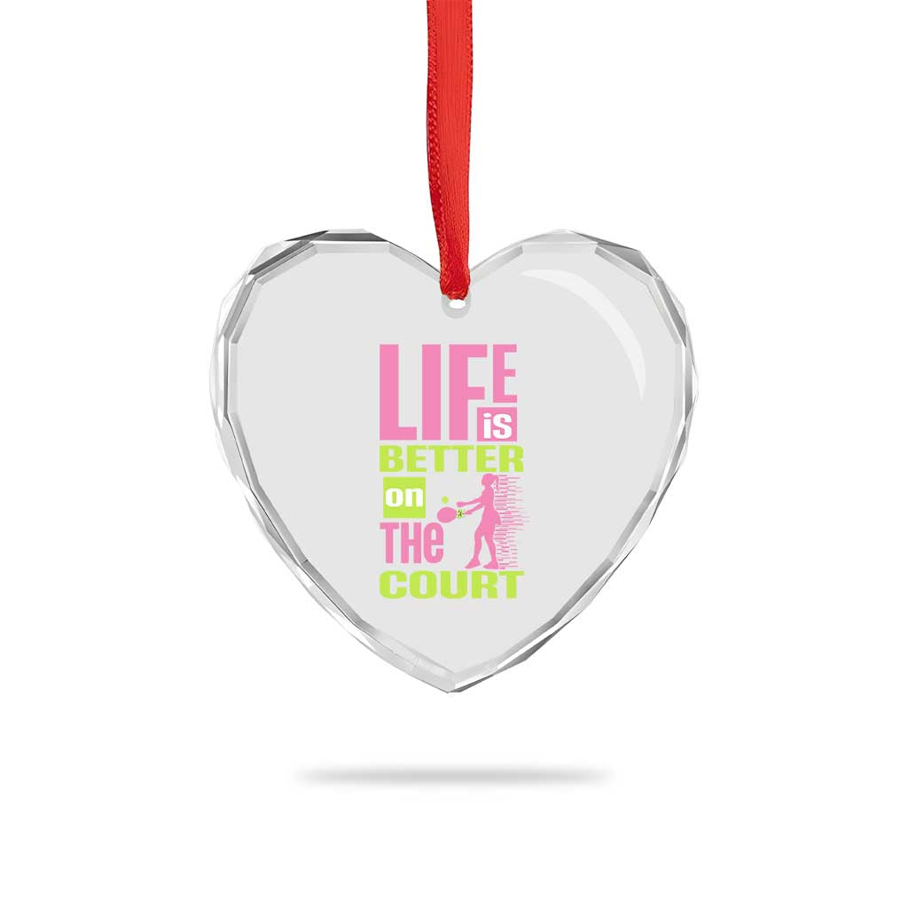 Life Is Better On The Court Heart Crystal Glass Ornament Gift For Tennis Fan - Wonder Print Shop
