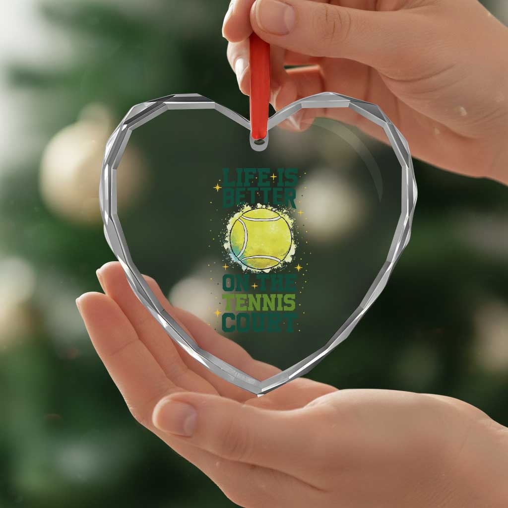 Life Is Better On The Court Heart Crystal Glass Ornament Tennis Lover Gift - Wonder Print Shop