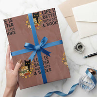 Life Is Better With Cats And Books Wrapping Paper Roll Funny Black Cat Book Lover - Wonder Print Shop