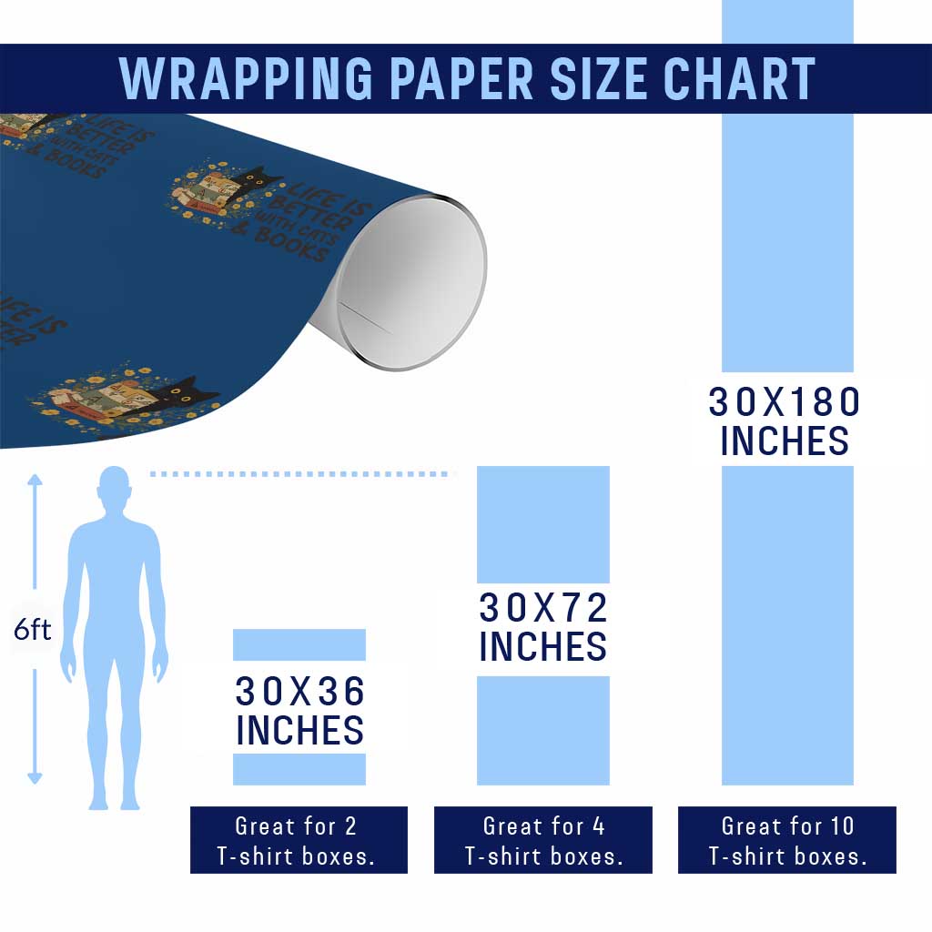 Life Is Better With Cats And Books Wrapping Paper Roll Funny Black Cat Book Lover - Wonder Print Shop
