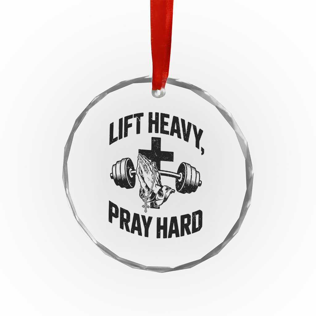 Lift Heavy Pray Hard Crystal Glass Ornament Christian Workout Jesus Gym Lifting - Wonder Print Shop