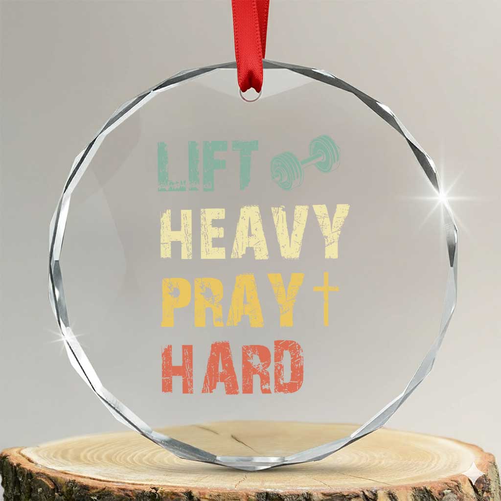Lift Heavy Pray Hard Crystal Glass Ornament Christian Workout Jesus Gym Lifting Retro Cross - Wonder Print Shop