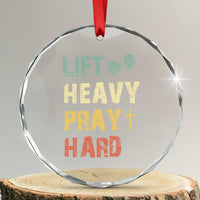 Lift Heavy Pray Hard Crystal Glass Ornament Christian Workout Jesus Gym Lifting Retro Cross - Wonder Print Shop