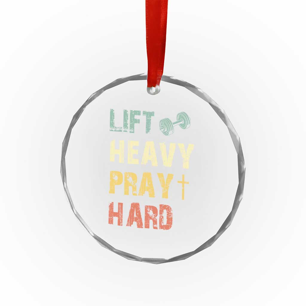 Lift Heavy Pray Hard Crystal Glass Ornament Christian Workout Jesus Gym Lifting Retro Cross - Wonder Print Shop